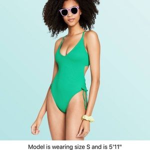 Stoney Clover Lane x Target Green Deep V-Neck Textured One Piece Swimsuit